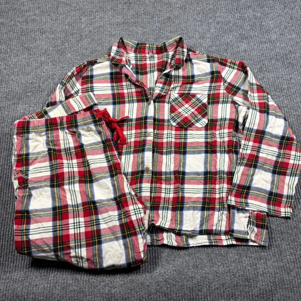 Old Navy Pajama Set Womens XXL Plaid Flannel Red White Match The Fam Sleepwear